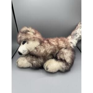 Vintage 1980s Wego Lying Husky Dog Plush 18” Stuffed Animal Korea Gray White